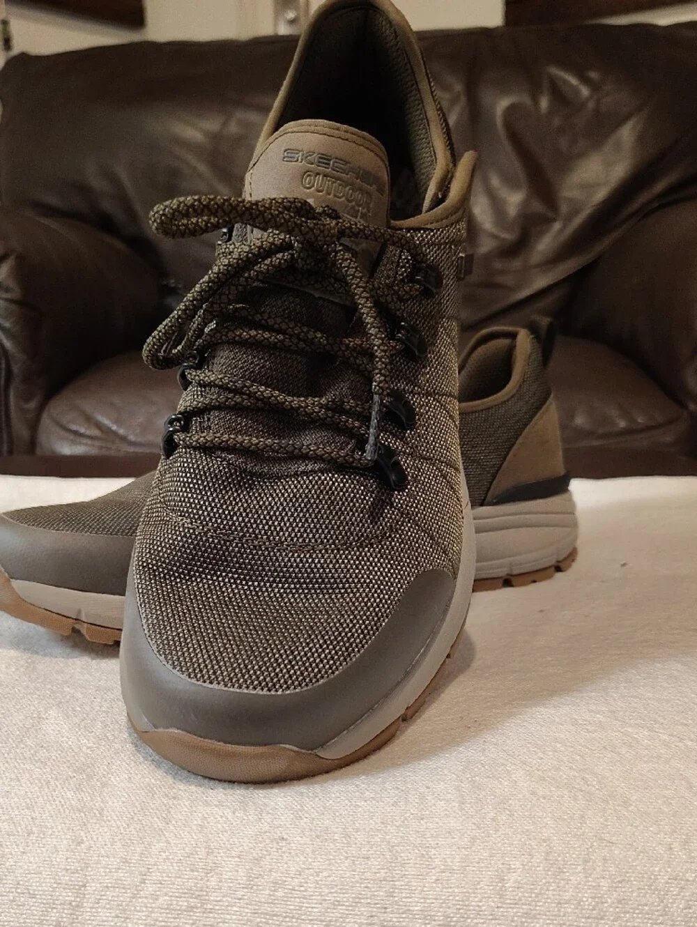 Skechers Men's Dark Green and Tan Outdoor Lace-Up Athletic Shoes